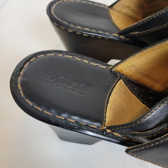 Born Black Leather Slip On Heeled Monk Strap Buckle Clogs Women's 10 (EU 42) - Picture 6 of 8